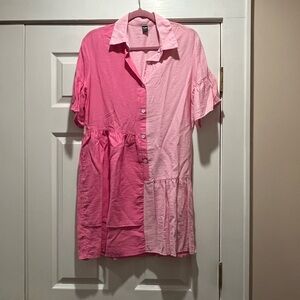 Pink Colorblock Button-Up Dress